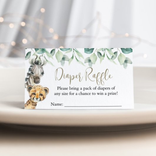 リトルワイルドワンサファリベイビーシャワーおむつラッフル エンクロージャーカード