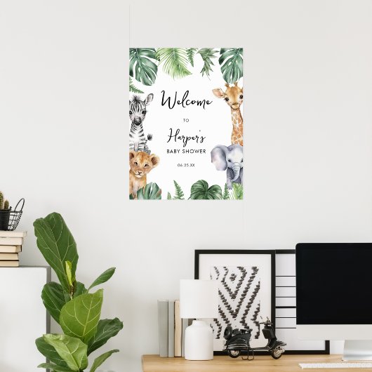 リトルワイルドワンサファリベイビーシャワーウェルカムサイン ポスター (ホームオフィス)