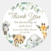 リトルワイルドワンサファリベイビーシャワーメッセージカード ラウンドシール (正面)