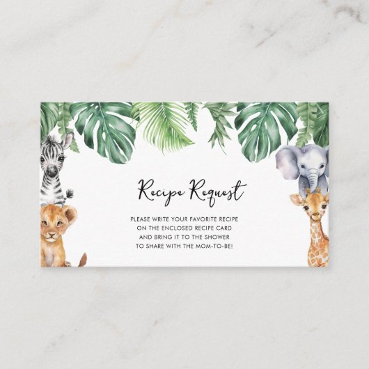 リトルワイルドワンサファリベイビーシャワーレシピリクエスト エンクロージャーカード (正面)