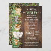 リトルワイルドワンサファリ素朴アニマルベビーシャワー 招待状 (正面/裏面)