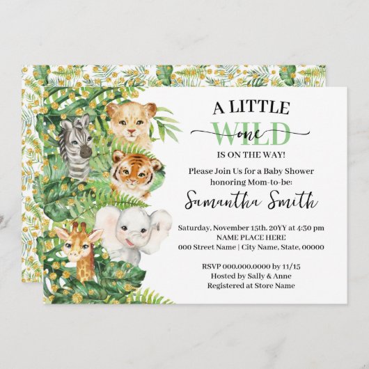 リトルワイルドワンザインアニマルサファリシャワー 招待状 (正面/裏面)