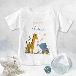 リトルワイルドワン かわいい赤ちゃん動物と花 ベビーTシャツ