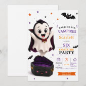 リトルヴァンパイアコスチューム - パーティーハロウィン誕生日 招待状 (正面/裏面)