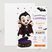 リトルヴァンパイアコスチューム - パーティーハロウィン誕生日 招待状 (正面/裏面)