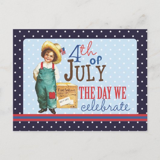 リトルヴィンテージアメリカ少年7月4日 ポストカード (正面)