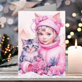 リトルヴィンテージガールと甘い子猫のクリスマス カード