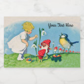 リトルヴィンテージガールイースターエッグフラワーズ小妖精や小人 フードラベル (シングルラベル)