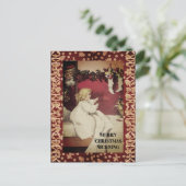 リトルヴィンテージガールクリスマスモーニングサンタ ポストカード (スタンド正面)