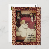 リトルヴィンテージガールクリスマスモーニングサンタ ポストカード (正面/裏面)