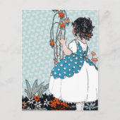 リトルヴィンテージガールブラックカール花 ポストカード (正面)