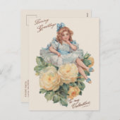 リトルヴィンテージガール、バラ&バレンタインデー シーズンポストカード (正面/裏面)