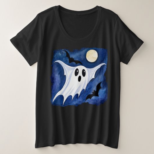 リトル不気味幽霊 – ハロウィーン7 – ファンおもしろい プラスサイズTシャツ (デザイン正面)
