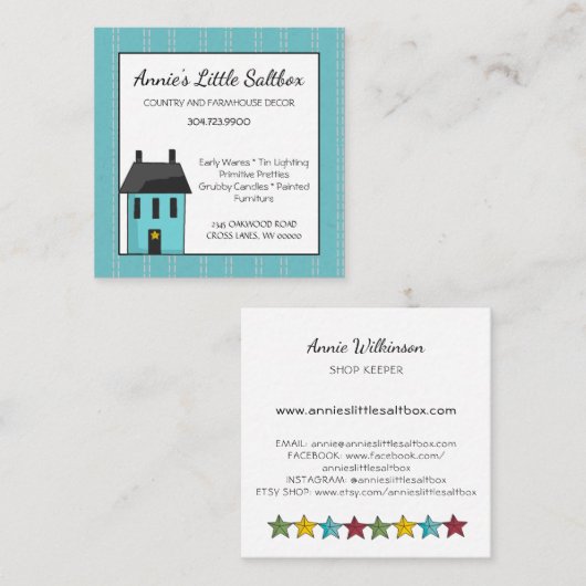 リトル初期のサルトボックスハウスカントリー スクエア名刺 (正面/裏面)