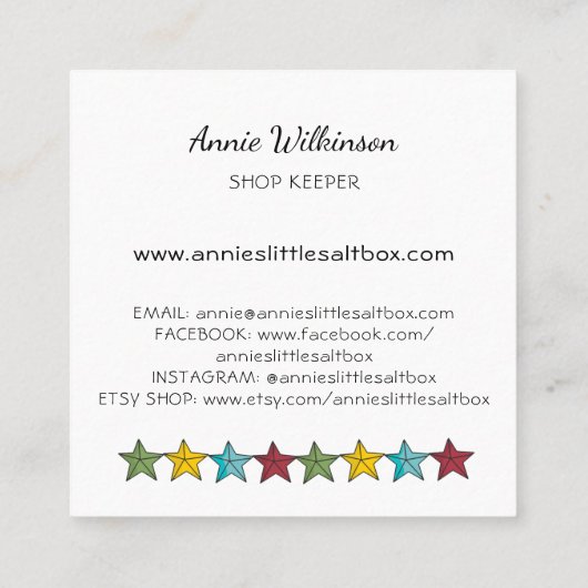 リトル初期のサルトボックスハウスカントリー スクエア名刺 (裏面)