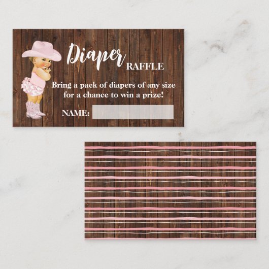 リトル女性のカーボーイおむつラッフルチケットベビーシャワー プレイスカード (正面/裏面)