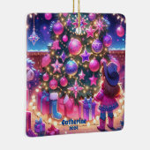 リトル女性のカーボーイが木の前に立っカスタムて セラミックオーナメント (右)