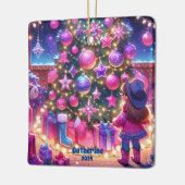 リトル女性のカーボーイが木の前に立っカスタムて セラミックオーナメント (左)