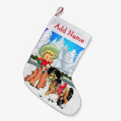 リトル女性のカーボーイとウマの冬の風景 スモールクリスマスストッキング (正面 (吊り時))