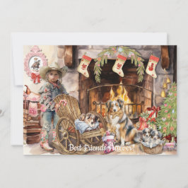 リトル女性のカーボーイと彼女のBFFureverホリデーカード シーズンカード