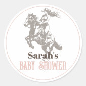リトル女性のカーボーイウエスタンピンクガールベビーシャワー ラウンドシール (正面)