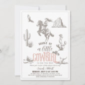 リトル女性のカーボーイウエスタンピンクガールベビーシャワー 招待状 (正面)