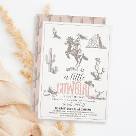 リトル女性のカーボーイウエスタンピンクガールベビーシャワー 招待状