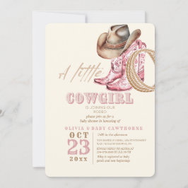 リトル女性のカーボーイウエスタンベビーガールシャワー赤面ピンク 招待状