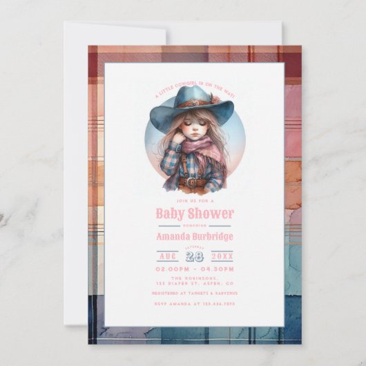 リトル女性のカーボーイウエスタンベビーシャワー 招待状 (正面)