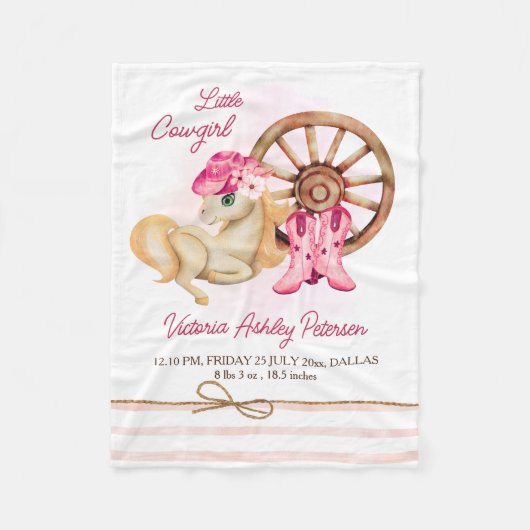 リトル女性のカーボーイウマ誕生統計ベビーブランケット フリースブランケット (正面)