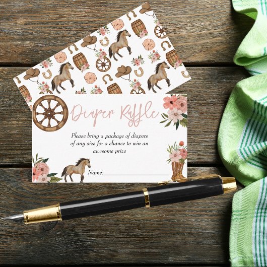リトル女性のカーボーイオンウェイベビーシャワーおむつラッフル エンクロージャーカード