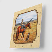 リトル女性のカーボーイオンウシホースイエロー スクエア壁時計 (傾斜)