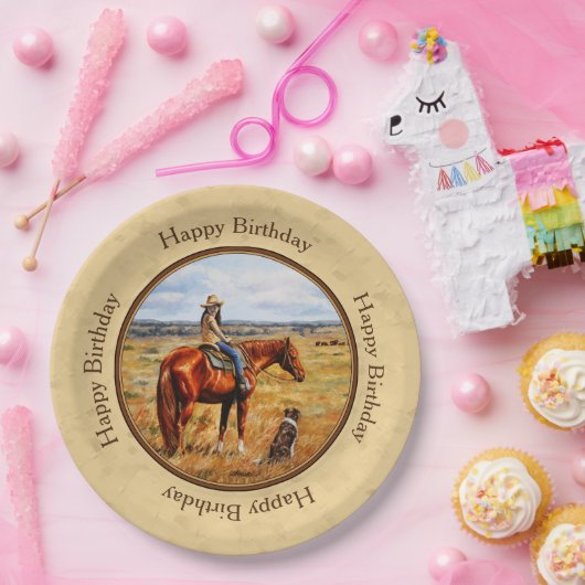 リトル女性のカーボーイオンウシホースイエロー ペーパープレート (パーティー)