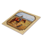 リトル女性のカーボーイオンキャトルホースイエロー タイル (側面)