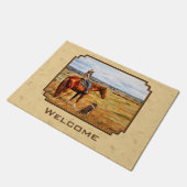 リトル女性のカーボーイオンキャトルホースイエロー ドアマット (アングル)