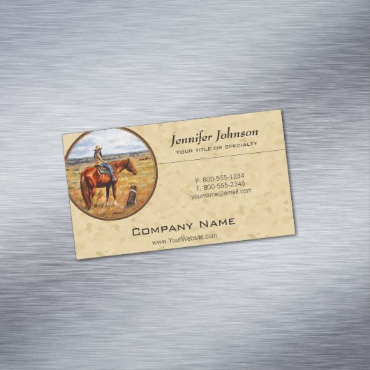 リトル女性のカーボーイオンキャトルホースイエロー マグネット名刺 (インサイチュ)