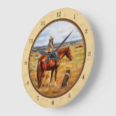 リトル女性のカーボーイオンキャトルホースイエロー ラージ壁時計 (傾斜)
