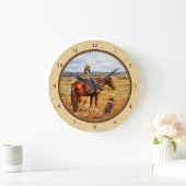 リトル女性のカーボーイオンキャトルホースイエロー ラージ壁時計 (ホーム)