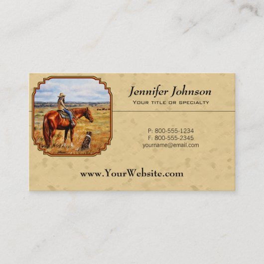 リトル女性のカーボーイオンキャトルホースイエロー 名刺 (正面)