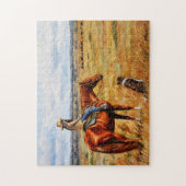 リトル女性のカーボーイオンキャトルホース ジグソーパズル (縦)