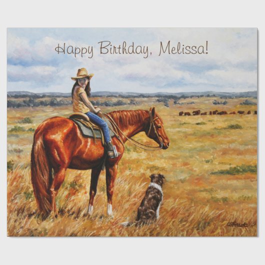 リトル女性のカーボーイオンキャトルホース ラッピングペーパー (フラット)