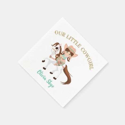 リトル女性のカーボーイオンホースガールズウェスタン誕生日 スタンダードカクテルナプキン (角)