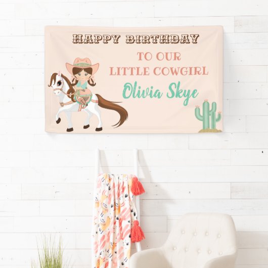 リトル女性のカーボーイオンホースガールズウェスタン誕生日 横断幕 (インサイチュ)
