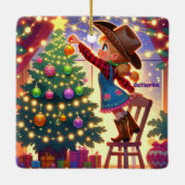 リトル女性のカーボーイオン飾チェアのクリスマスツリー セラミックオーナメント (裏面)