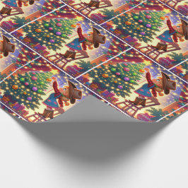 リトル女性のカーボーイオン飾チェアのクリスマスツリー ラッピングペーパー