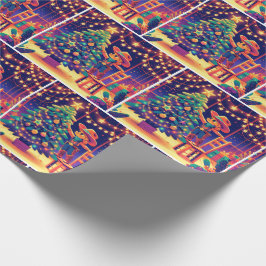 リトル女性のカーボーイオン飾チェアのクリスマスツリー ラッピングペーパー