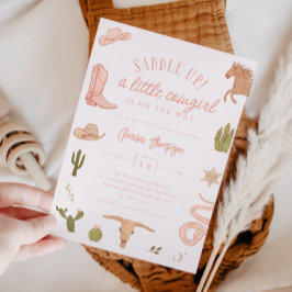 リトル女性のカーボーイガールベビーシャワー 招待状