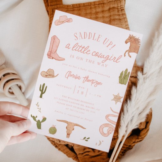 リトル女性のカーボーイガールベビーシャワー 招待状