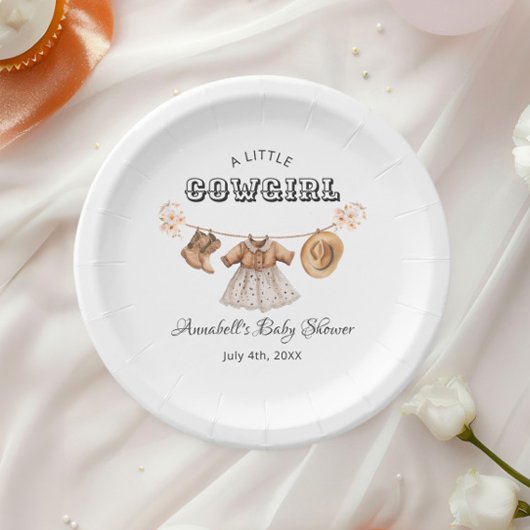 リトル女性のカーボーイハットブーツドレスベビーシャワー ペーパープレート