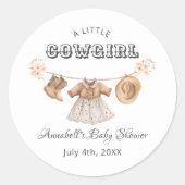 リトル女性のカーボーイハットブーツドレスベビーシャワー ラウンドシール (正面)